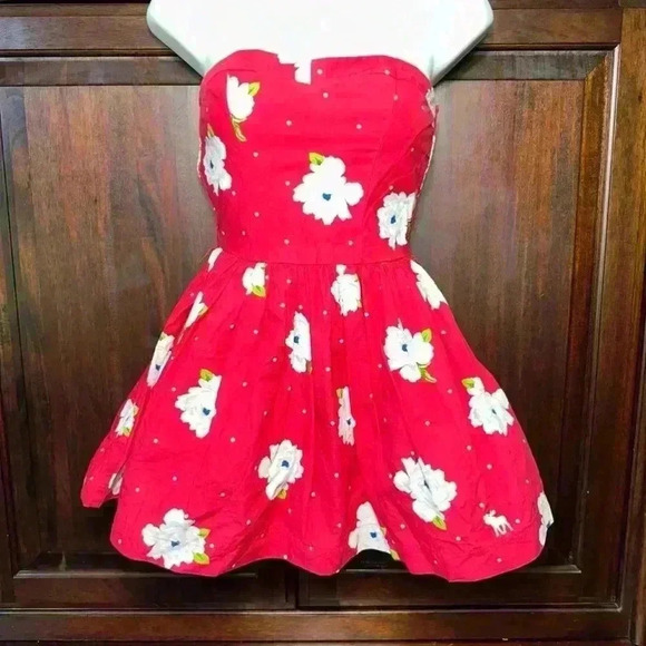 Abercrombie & Fitch Red Floral Dress Size L Kids - Picture 4 of 13